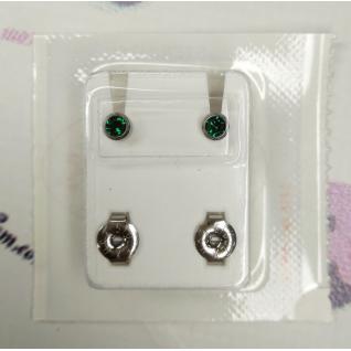 Сережки середні M, завальцьовані срібло, камінь смарагд Studex для вух, пусети, медичні