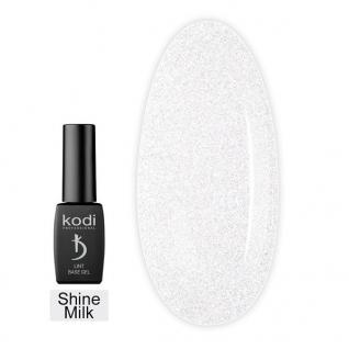 База для нігтів Kodi Lint base gel Shine Milk молочний з дрібним шимером з армуючими волокнами, 12мл