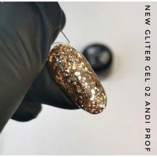 Гліттер гель для дизайну нігтів Andi Prof Galaxy №02 gold золотистий, 5 мл