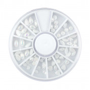 Декор для ногтей global fashion в контейнере карусель полужемчуг, сердечки, капельки, овалы, белый перламутр